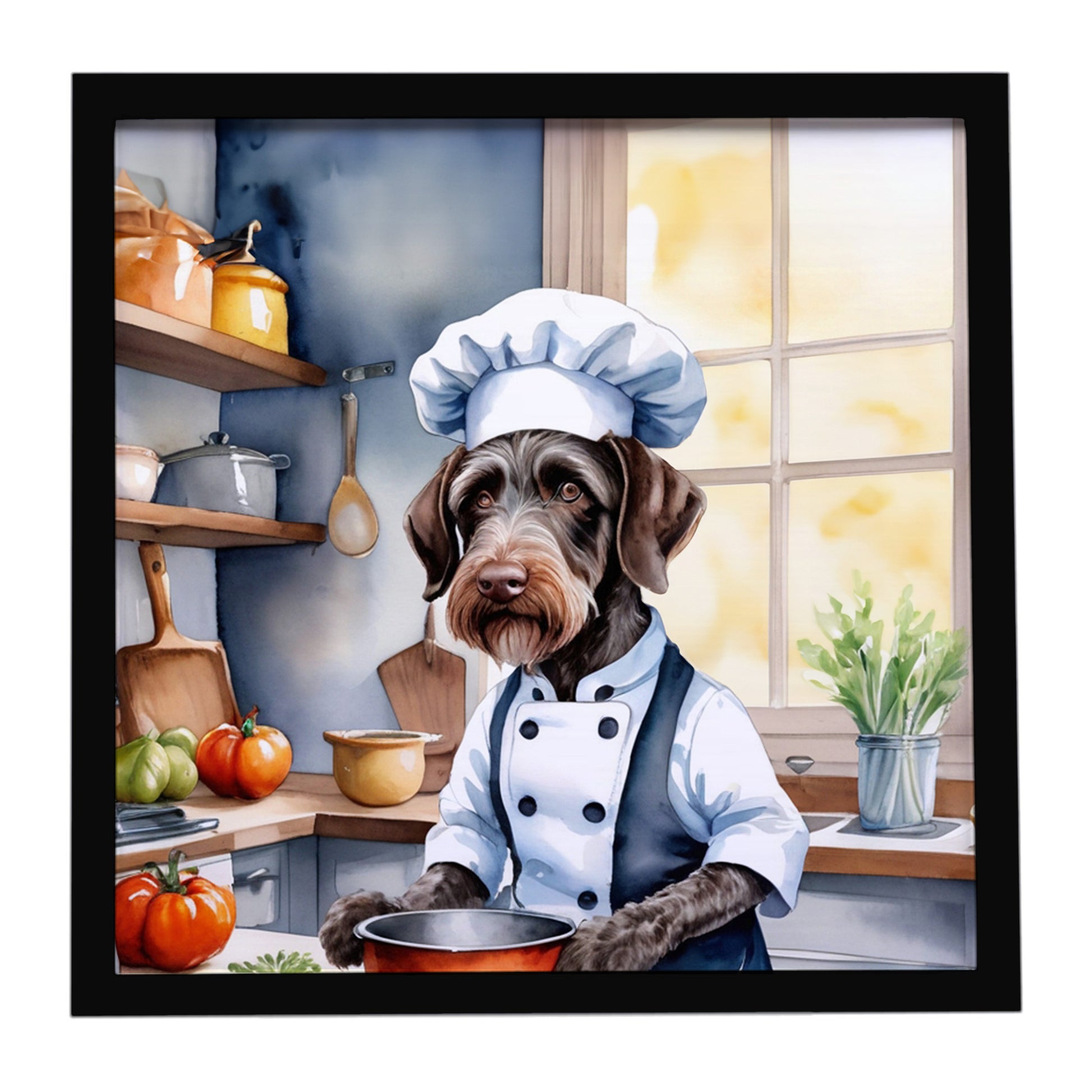 Buy this German Wirehaired Pointer The Chef Framed Metal Print