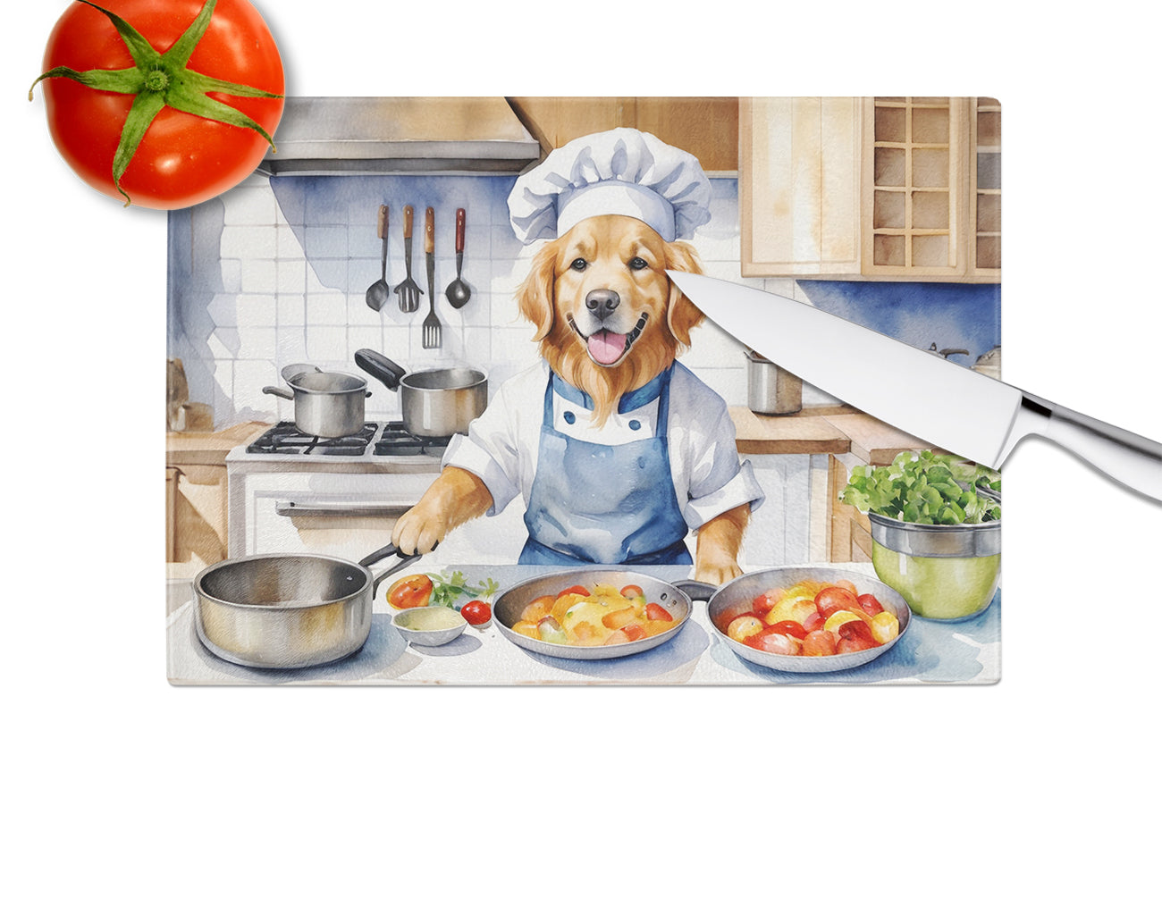 Golden Retriever The Chef Glass Cutting Board