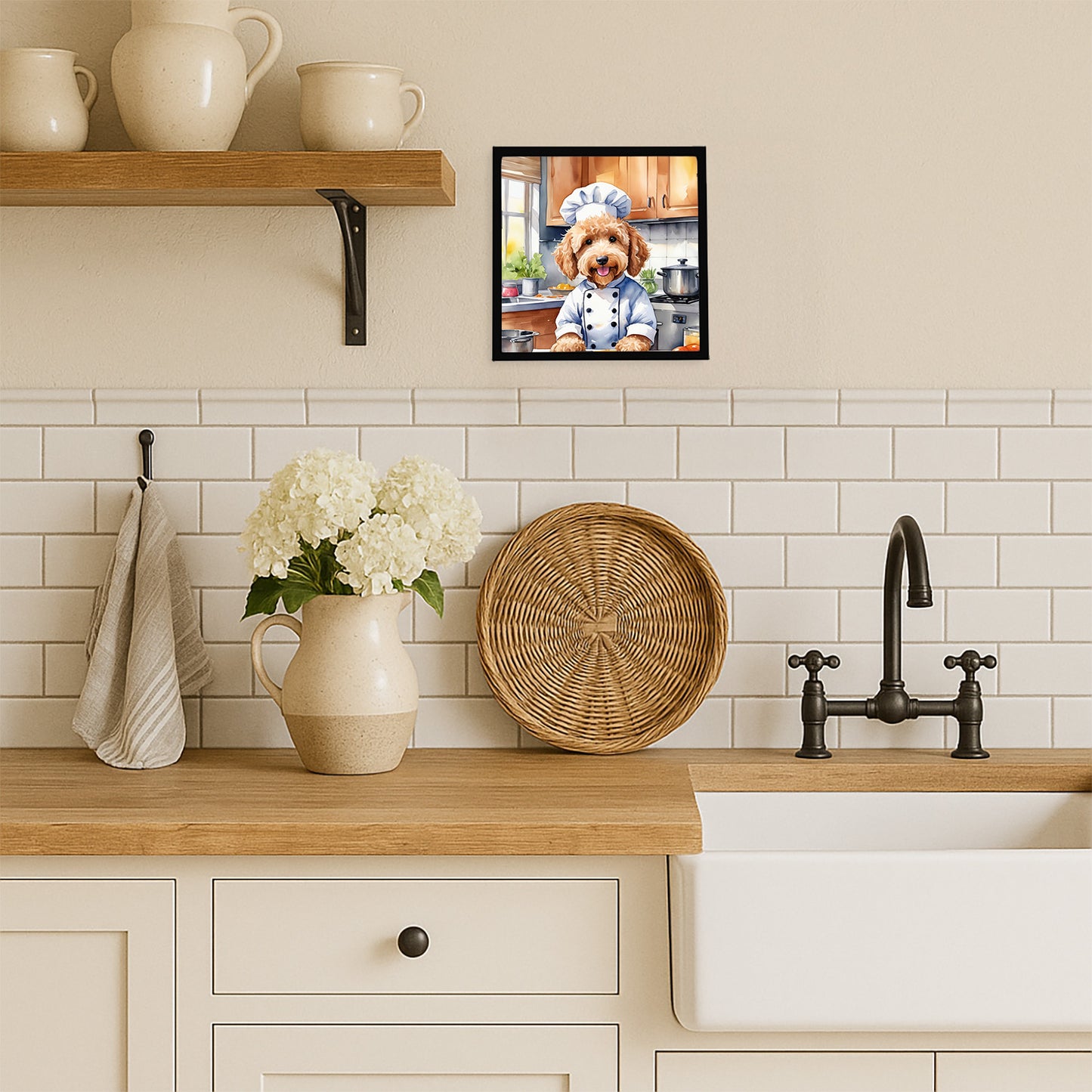 Goldendoodle The Chef Framed Metal Print