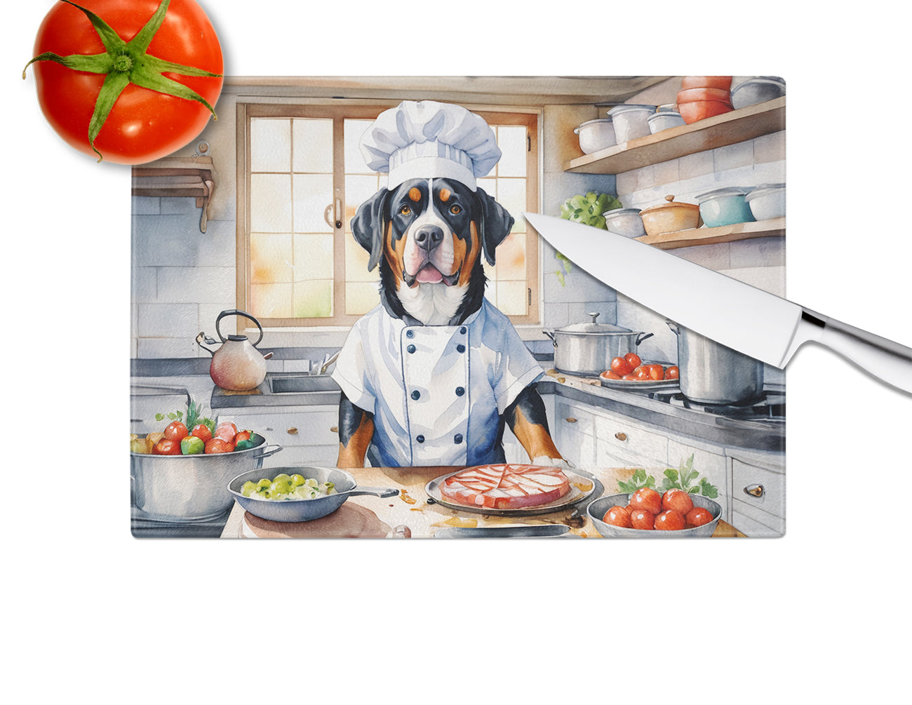 Greater Swiss Mountain Dog The Chef Glass Cutting Board