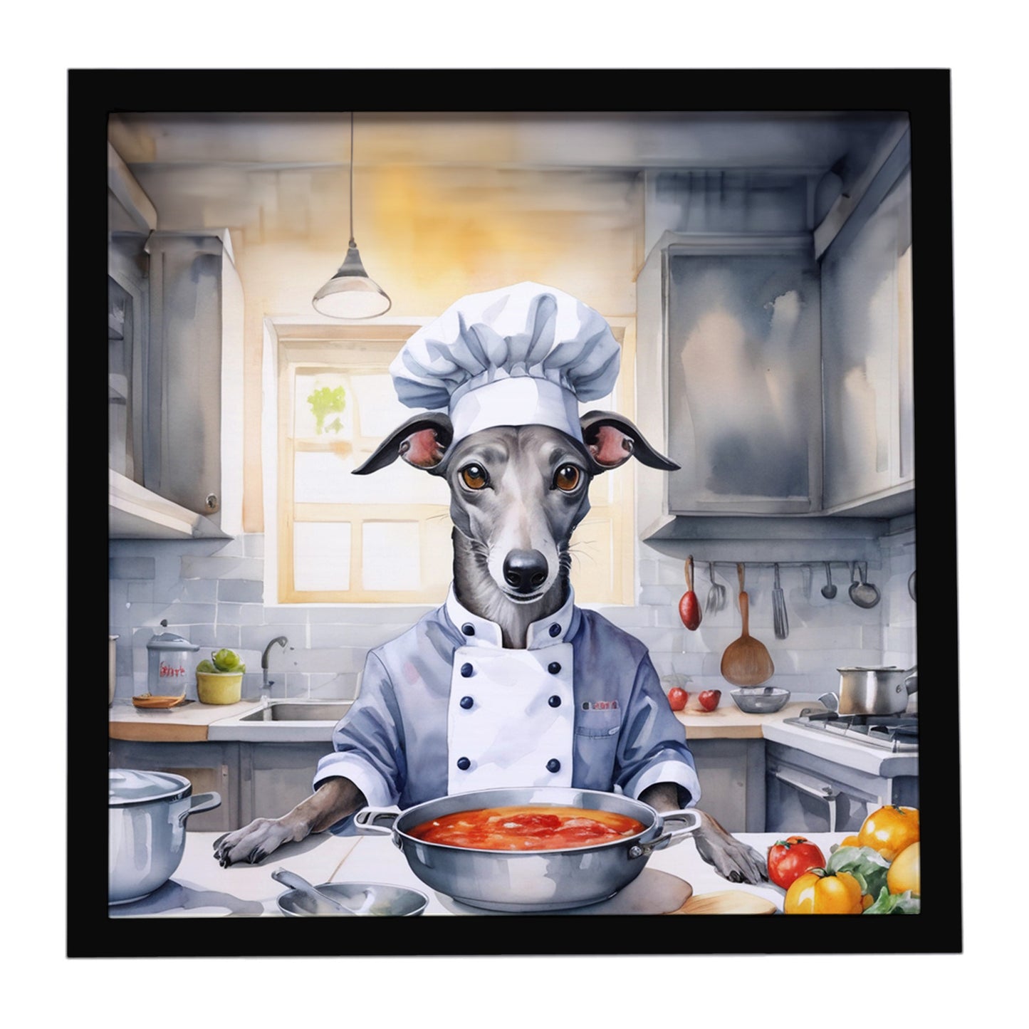 Buy this Greyhound The Chef Framed Metal Print