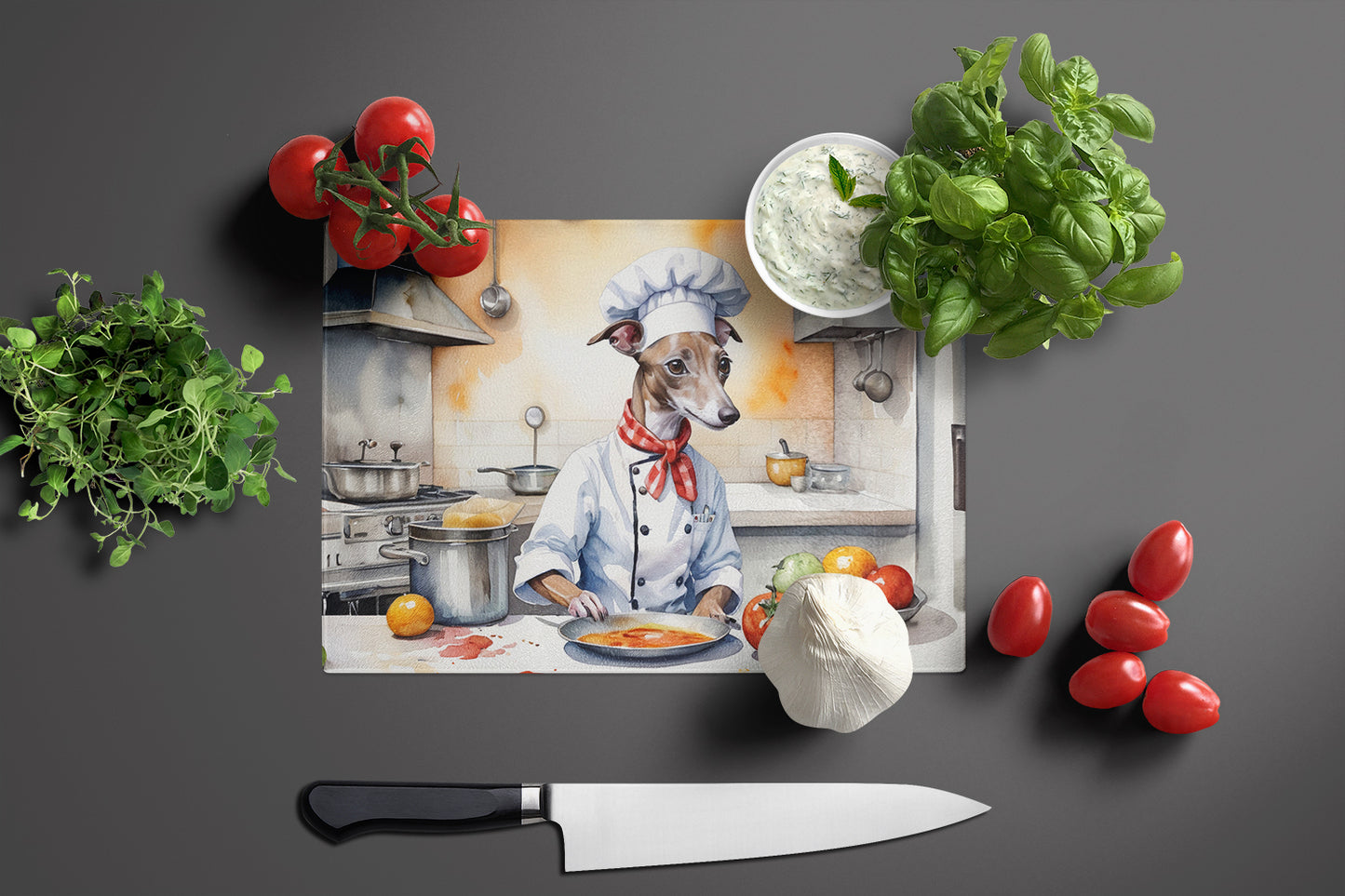 Italian Greyhound The Chef Glass Cutting Board