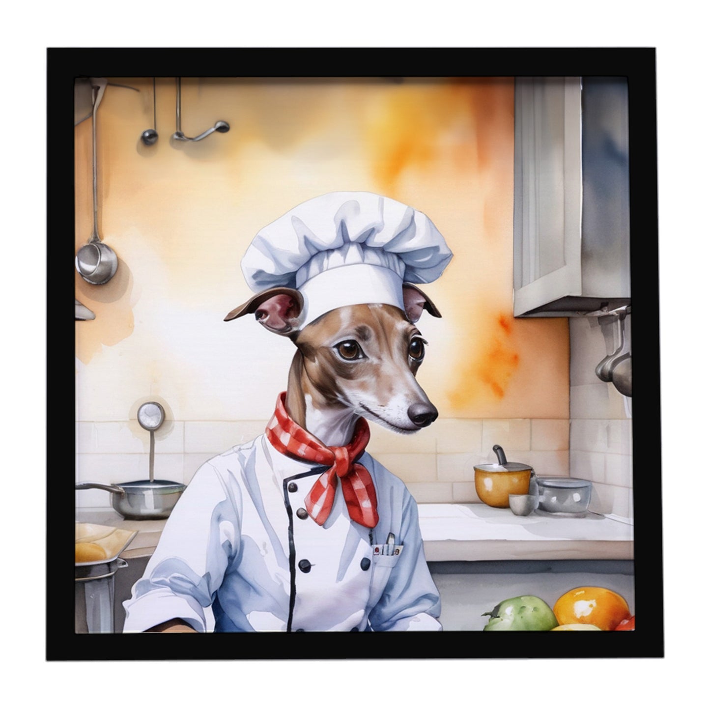 Buy this Italian Greyhound The Chef Framed Metal Print