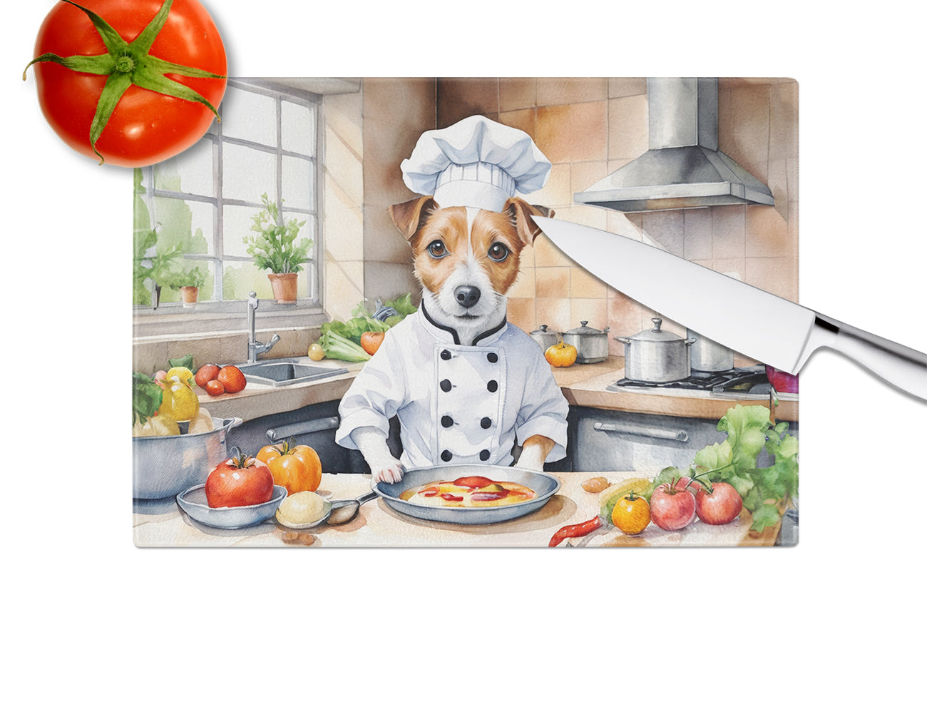 Jack Russell Terrier The Chef Glass Cutting Board