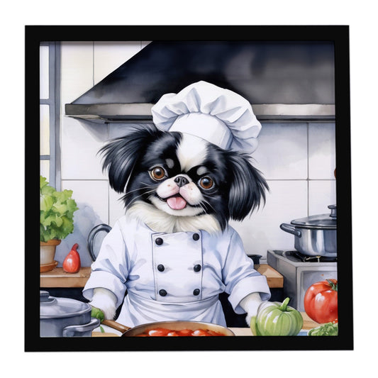 Buy this Japanese Chin The Chef Framed Metal Print