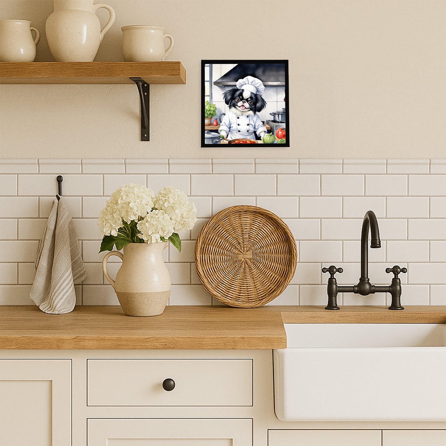 Japanese Chin The Chef Framed Metal Print