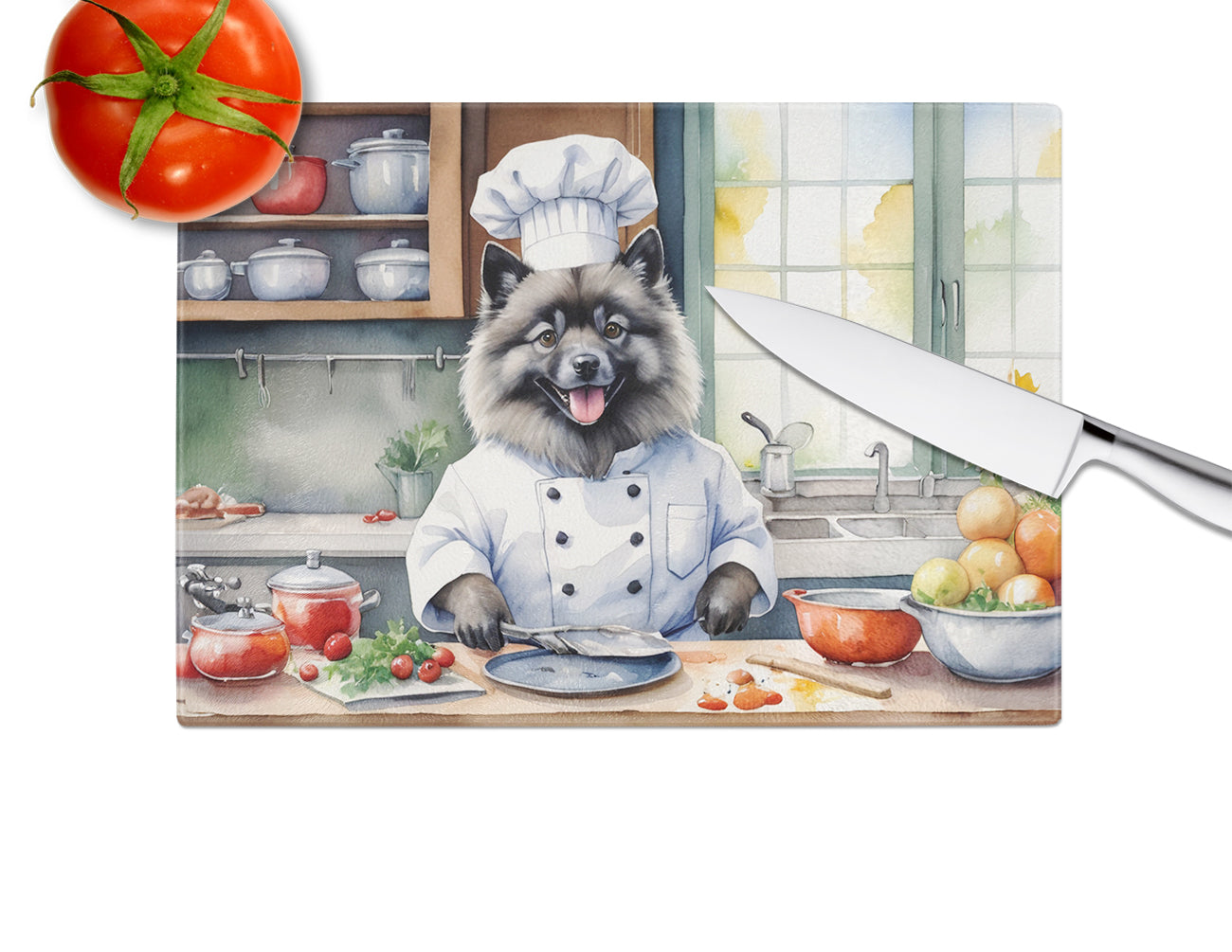 Keeshond The Chef Glass Cutting Board