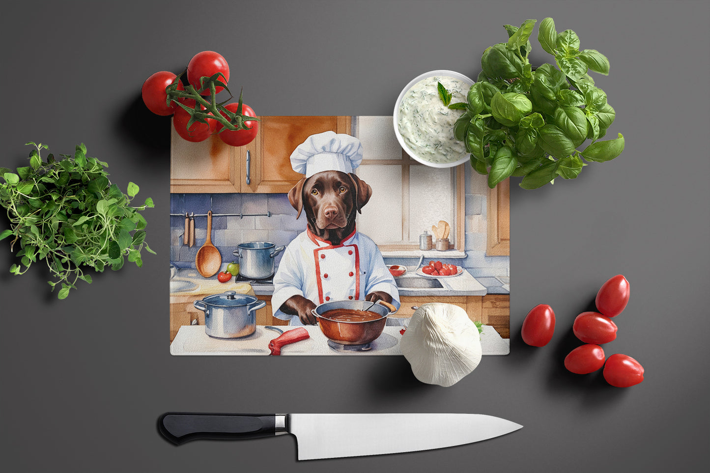 Chocolate Labrador Retriever The Chef Glass Cutting Board