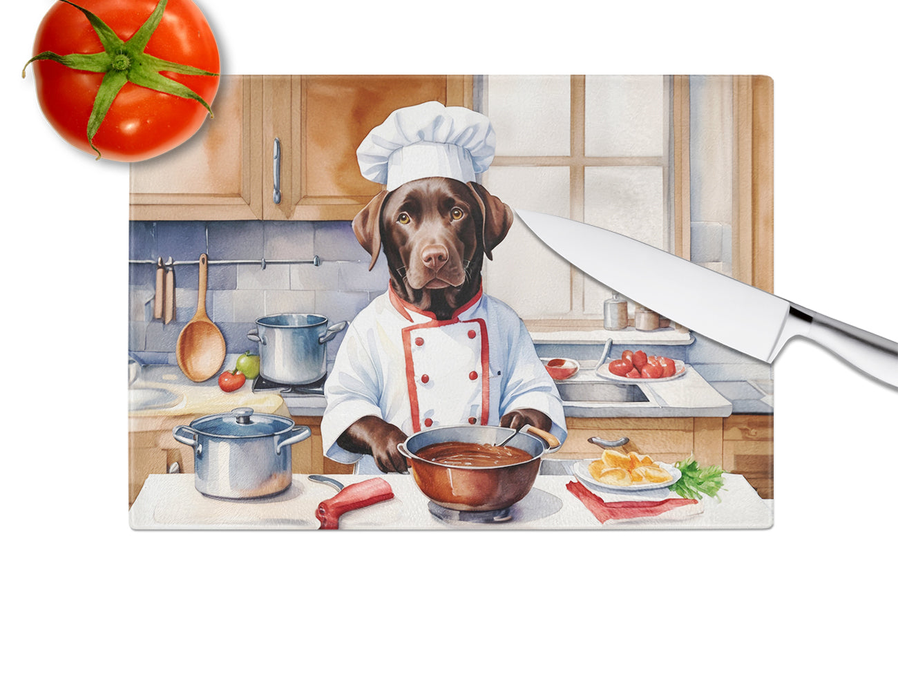 Chocolate Labrador Retriever The Chef Glass Cutting Board