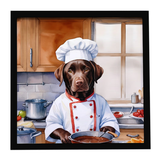 Buy this Chocolate Labrador Retriever The Chef Framed Metal Print