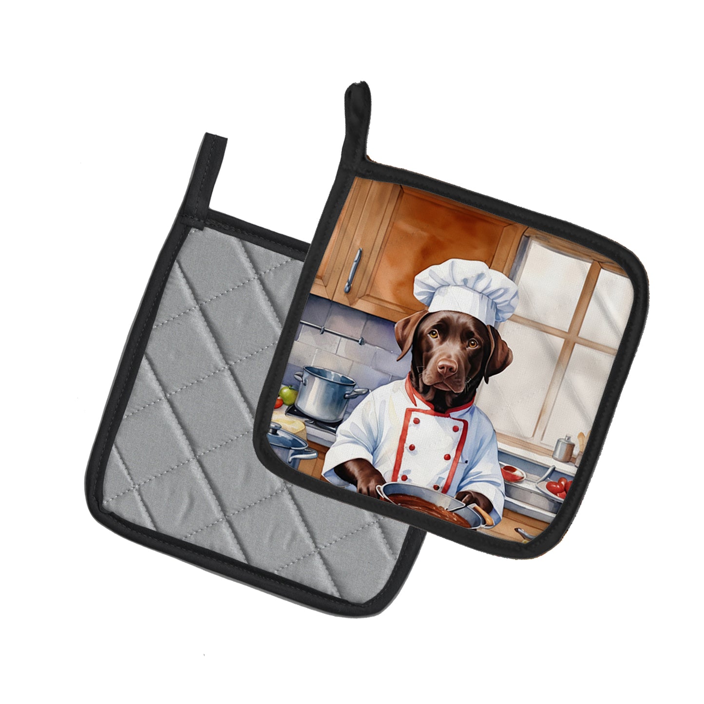 Chocolate Labrador Retriever The Chef Pair of Pot Holders