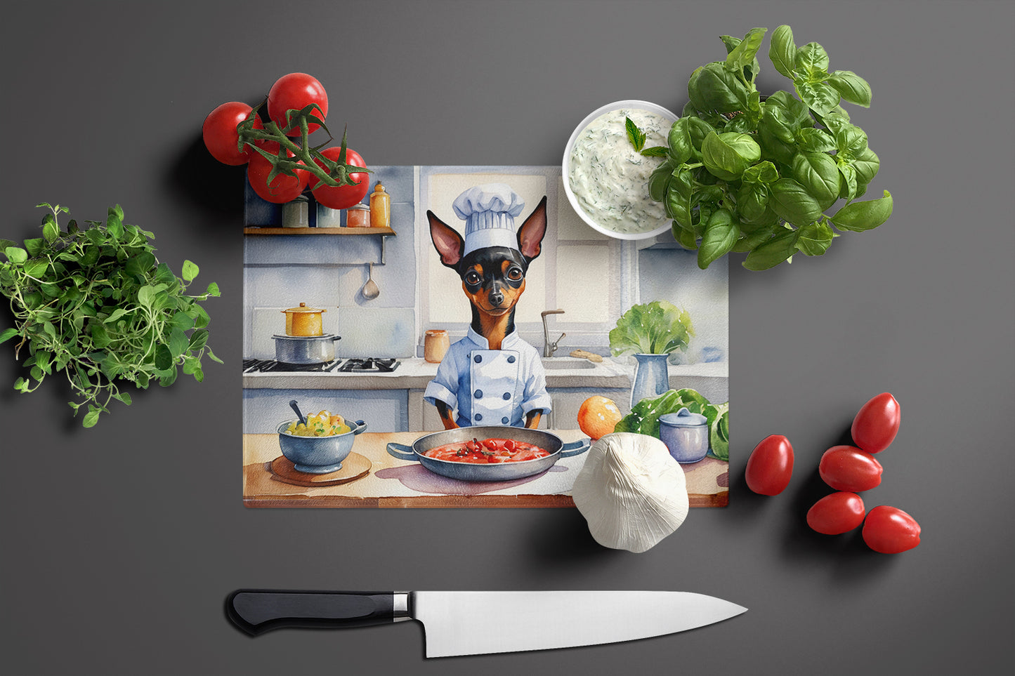 Miniature Pinscher The Chef Glass Cutting Board