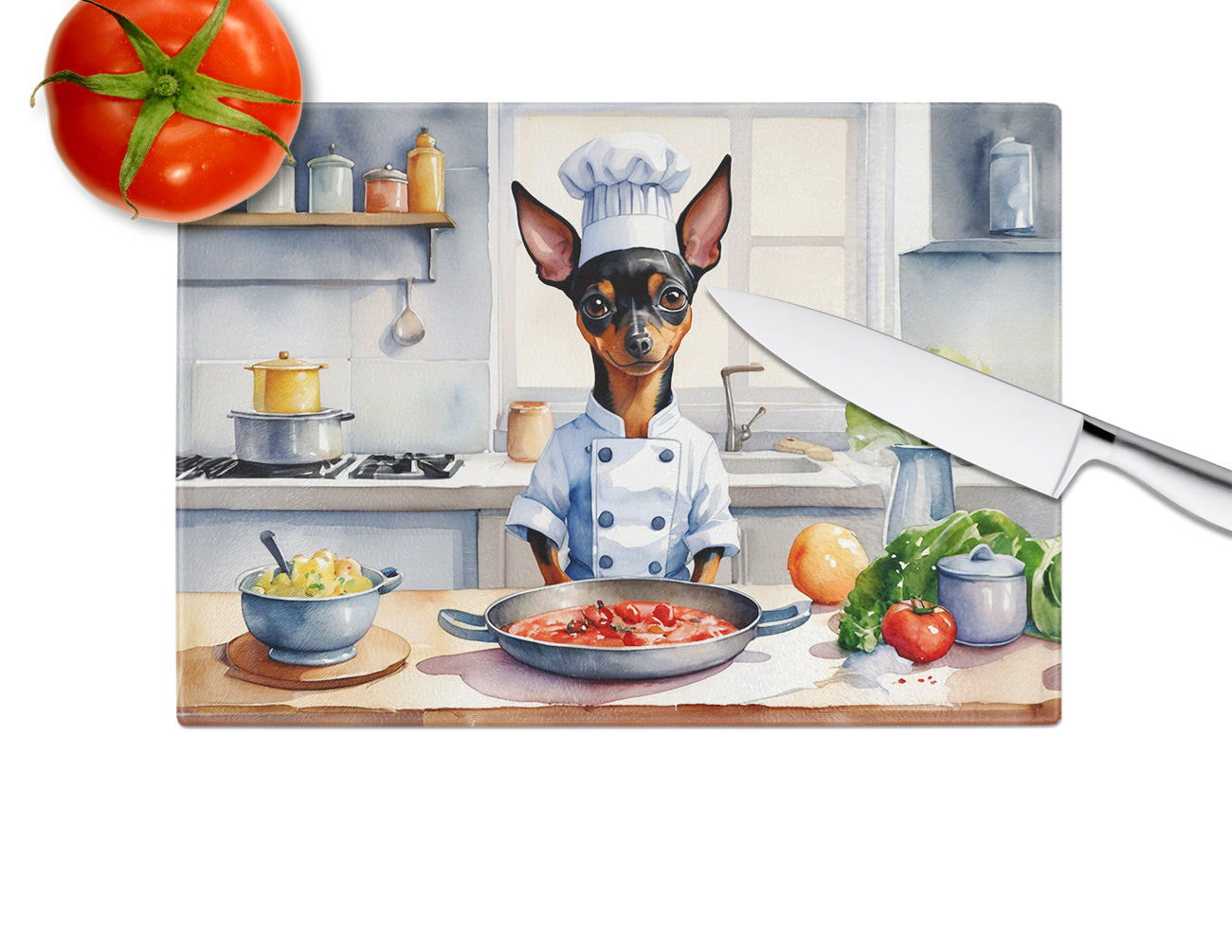 Miniature Pinscher The Chef Glass Cutting Board