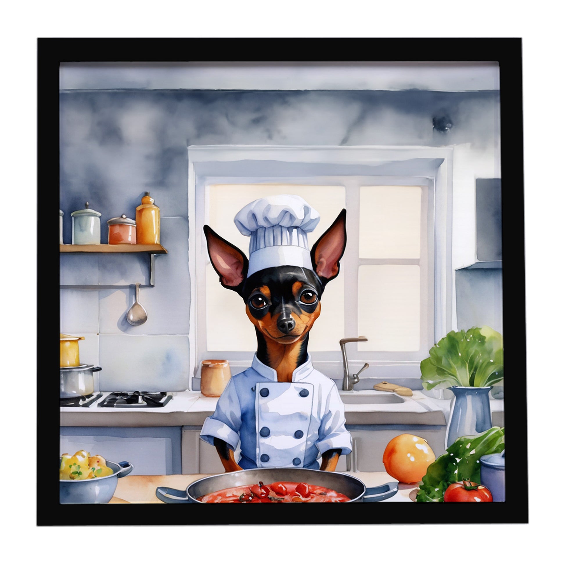 Buy this Miniature Pinscher The Chef Framed Metal Print