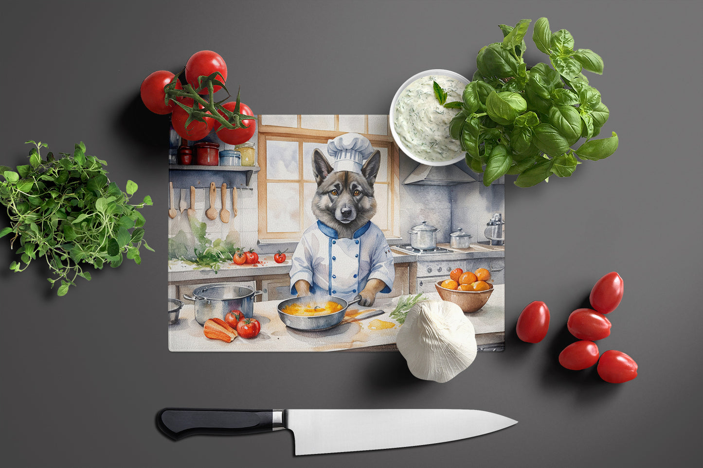 Norwegian Elkhound The Chef Glass Cutting Board