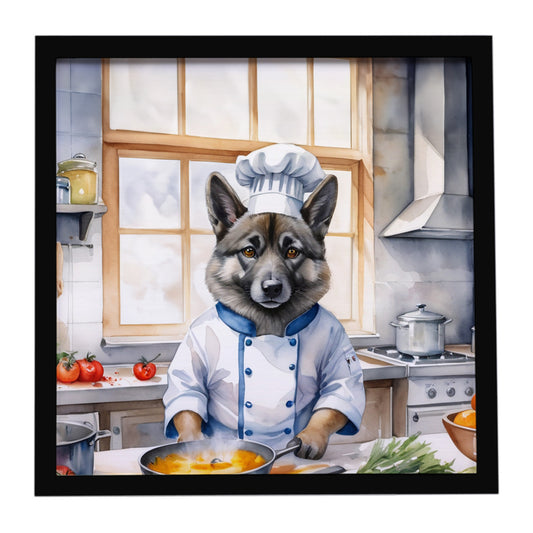 Buy this Norwegian Elkhound The Chef Framed Metal Print