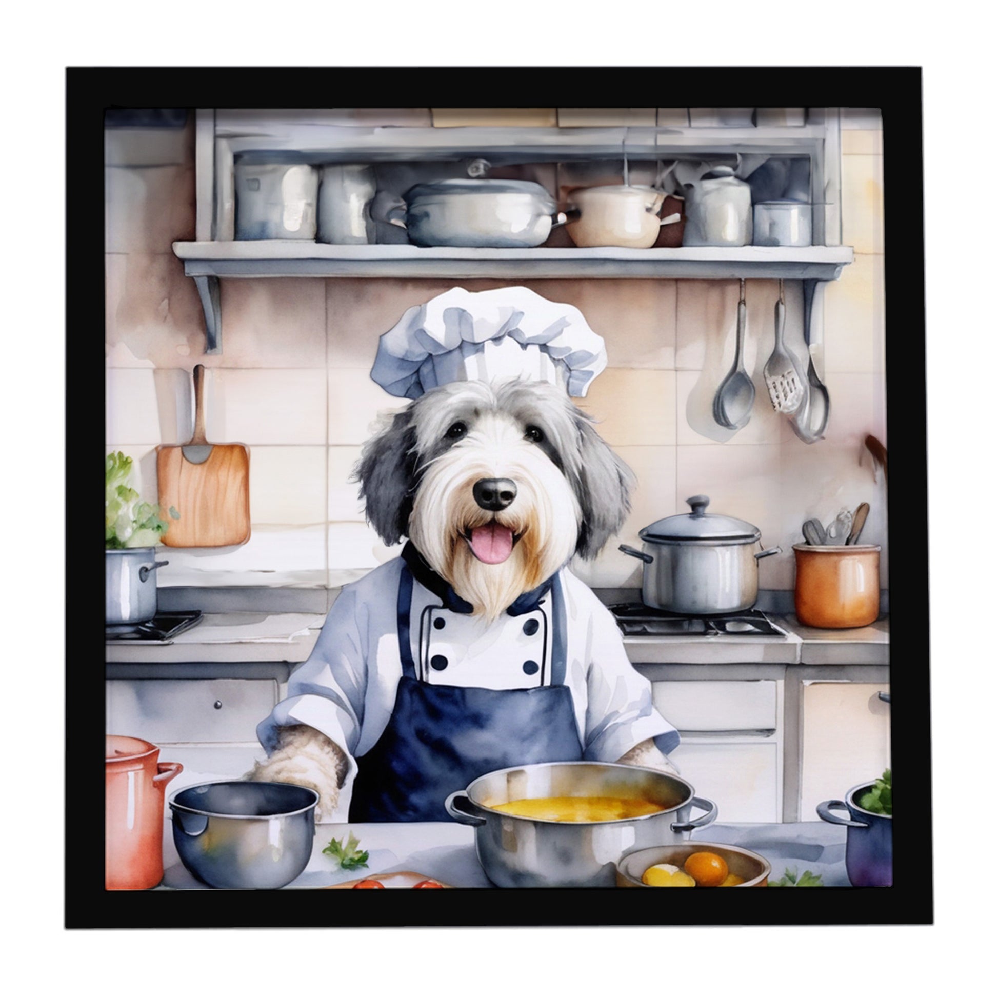 Buy this Old English Sheepdog The Chef Framed Metal Print