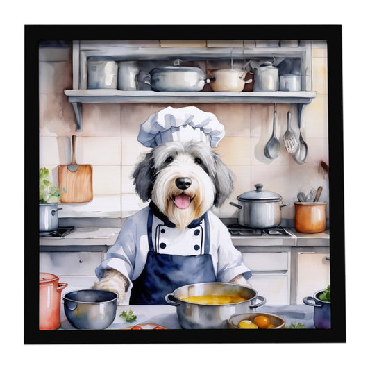 Buy this Old English Sheepdog The Chef Framed Metal Print