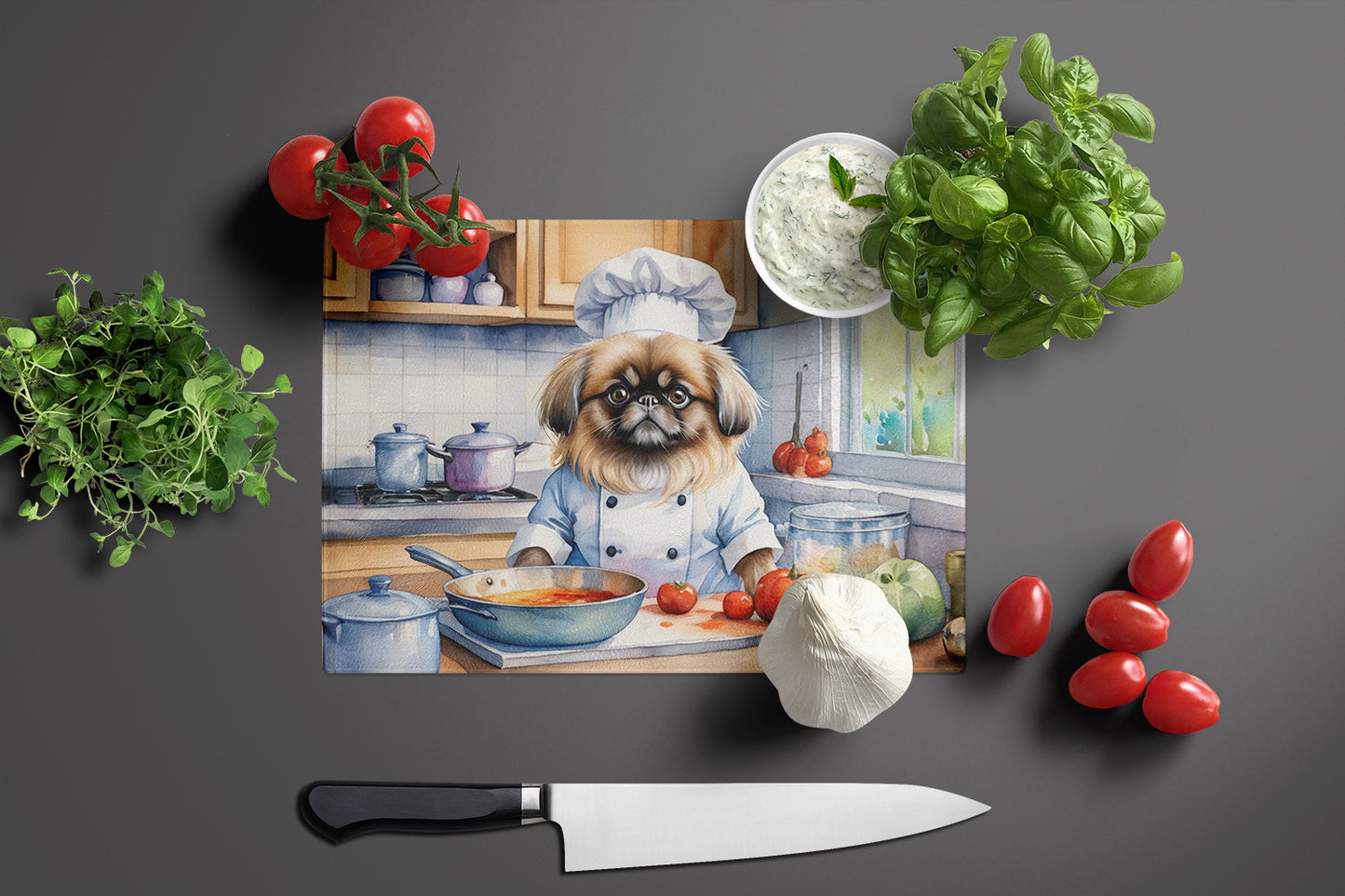 Pekingese The Chef Glass Cutting Board