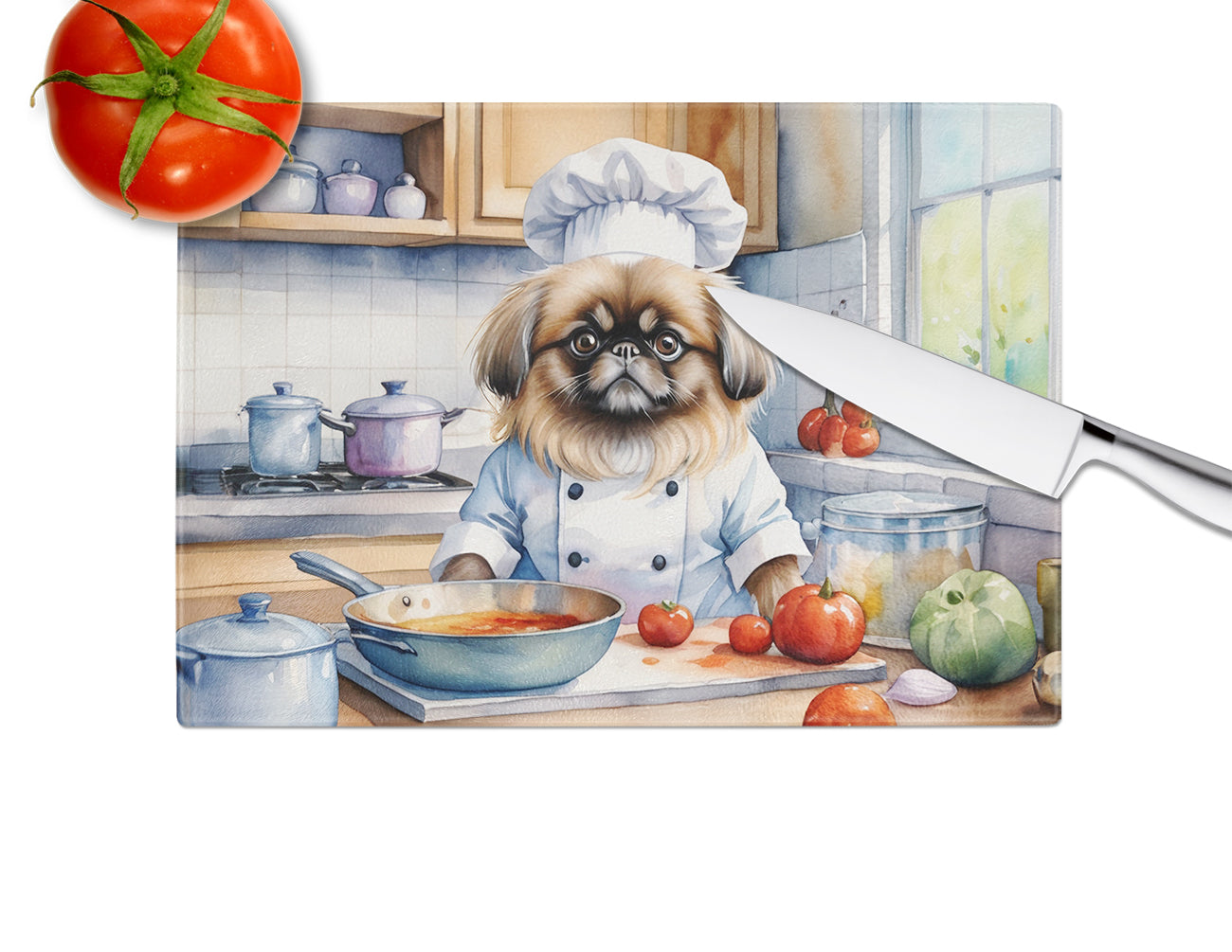 Pekingese The Chef Glass Cutting Board