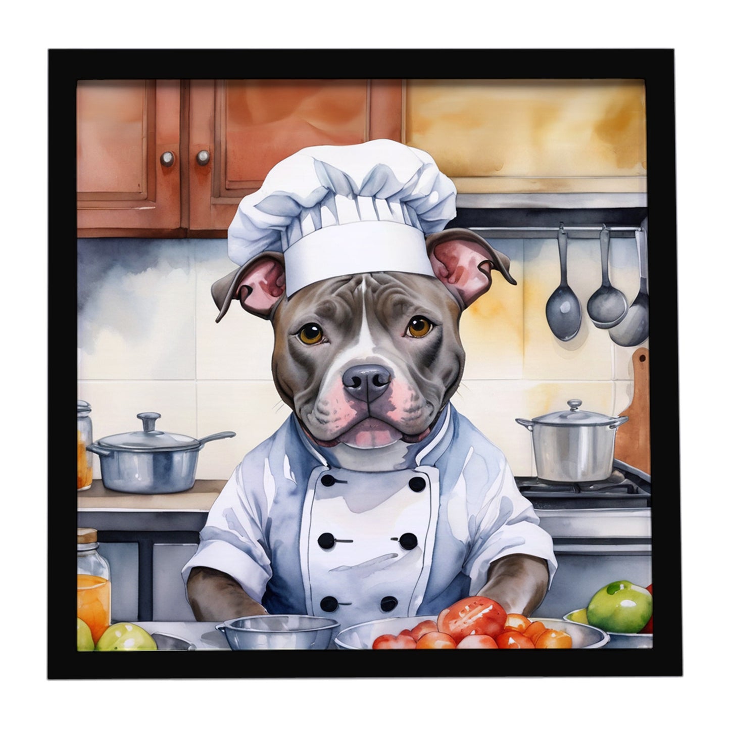 Buy this Pit Bull Terrier The Chef Framed Metal Print