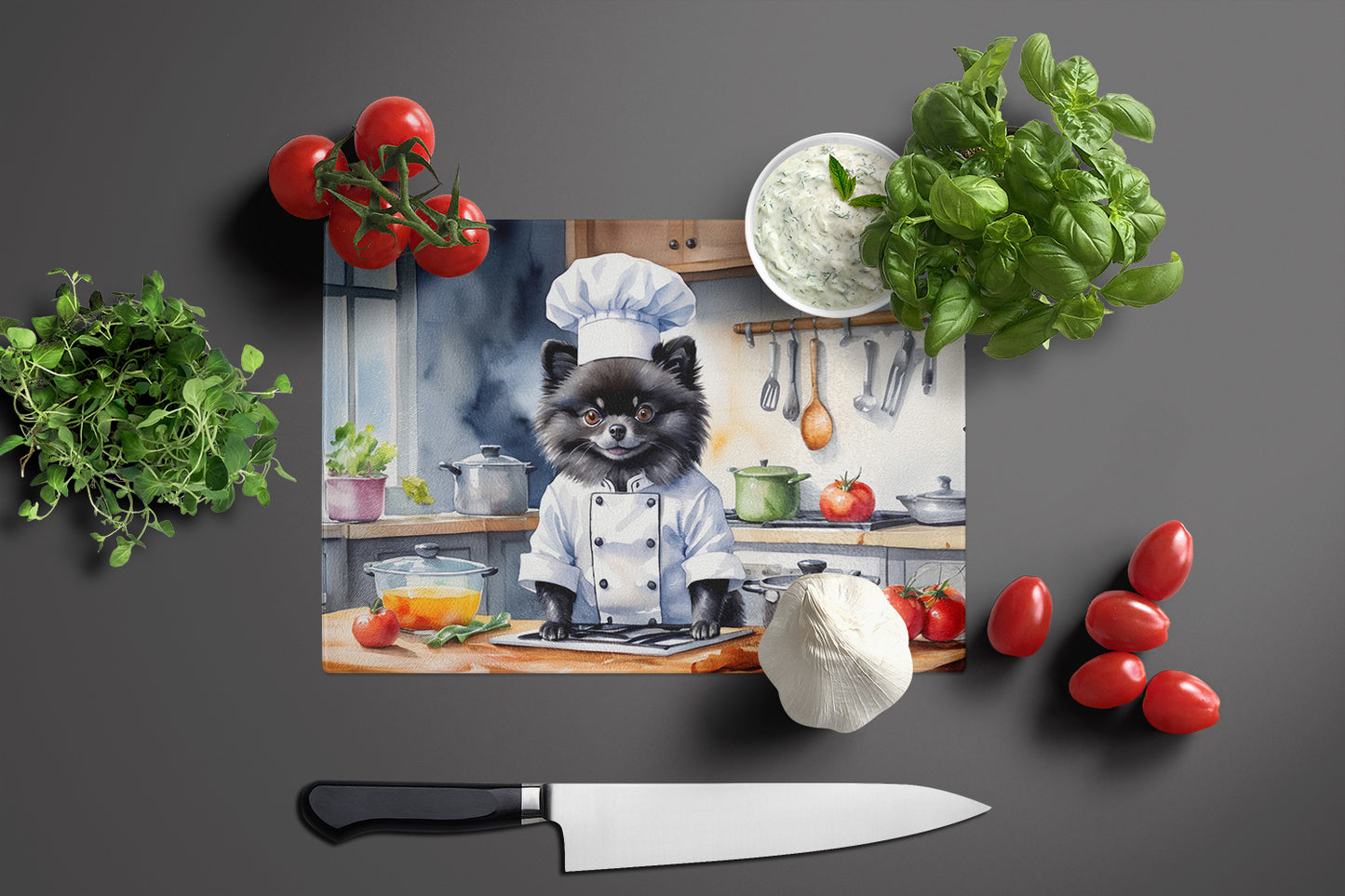 Pomeranian The Chef Glass Cutting Board