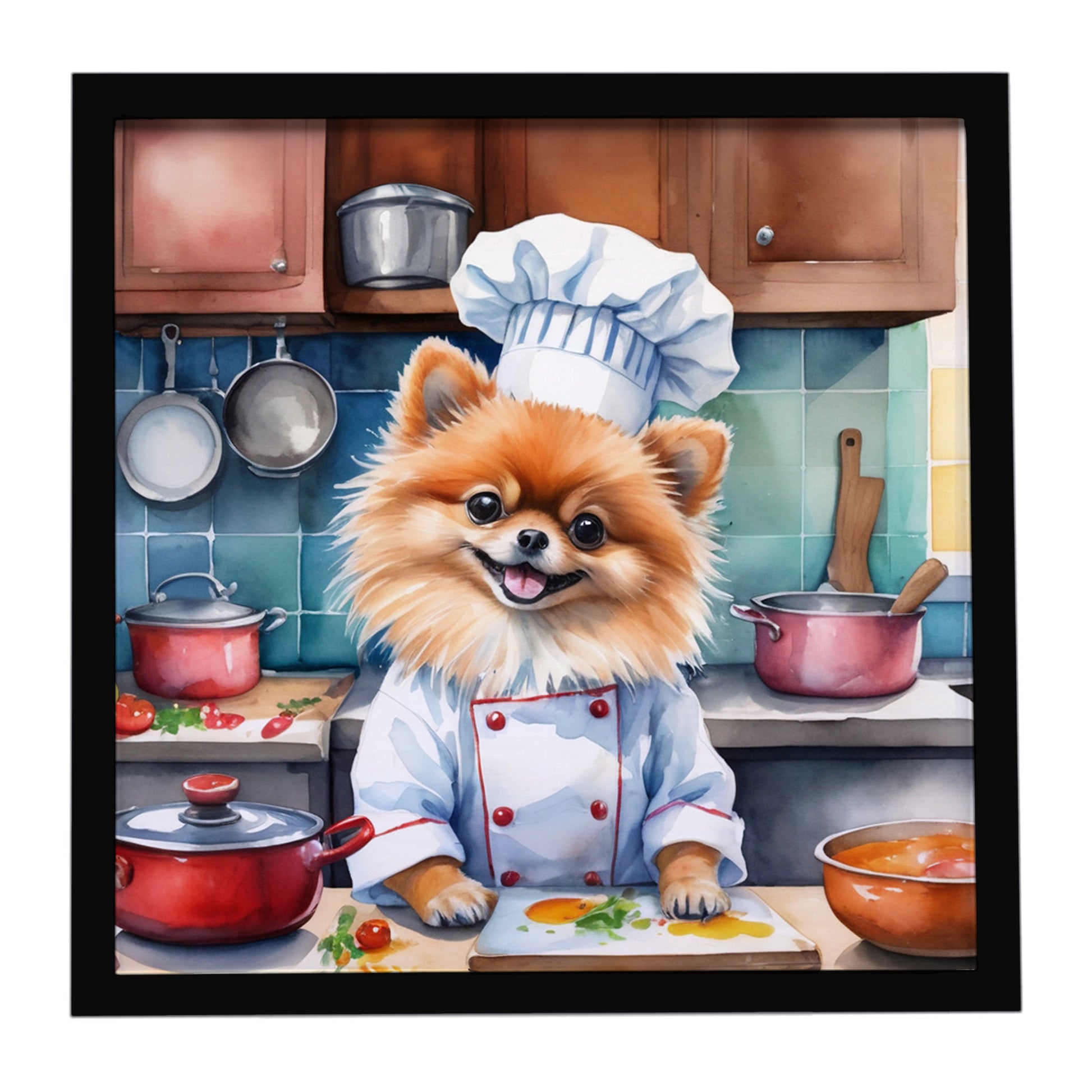 Buy this Pomeranian The Chef Framed Metal Print