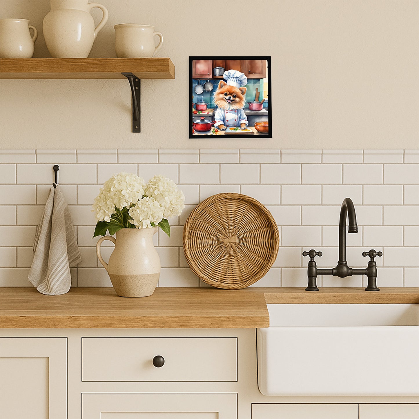 Pomeranian The Chef Framed Metal Print