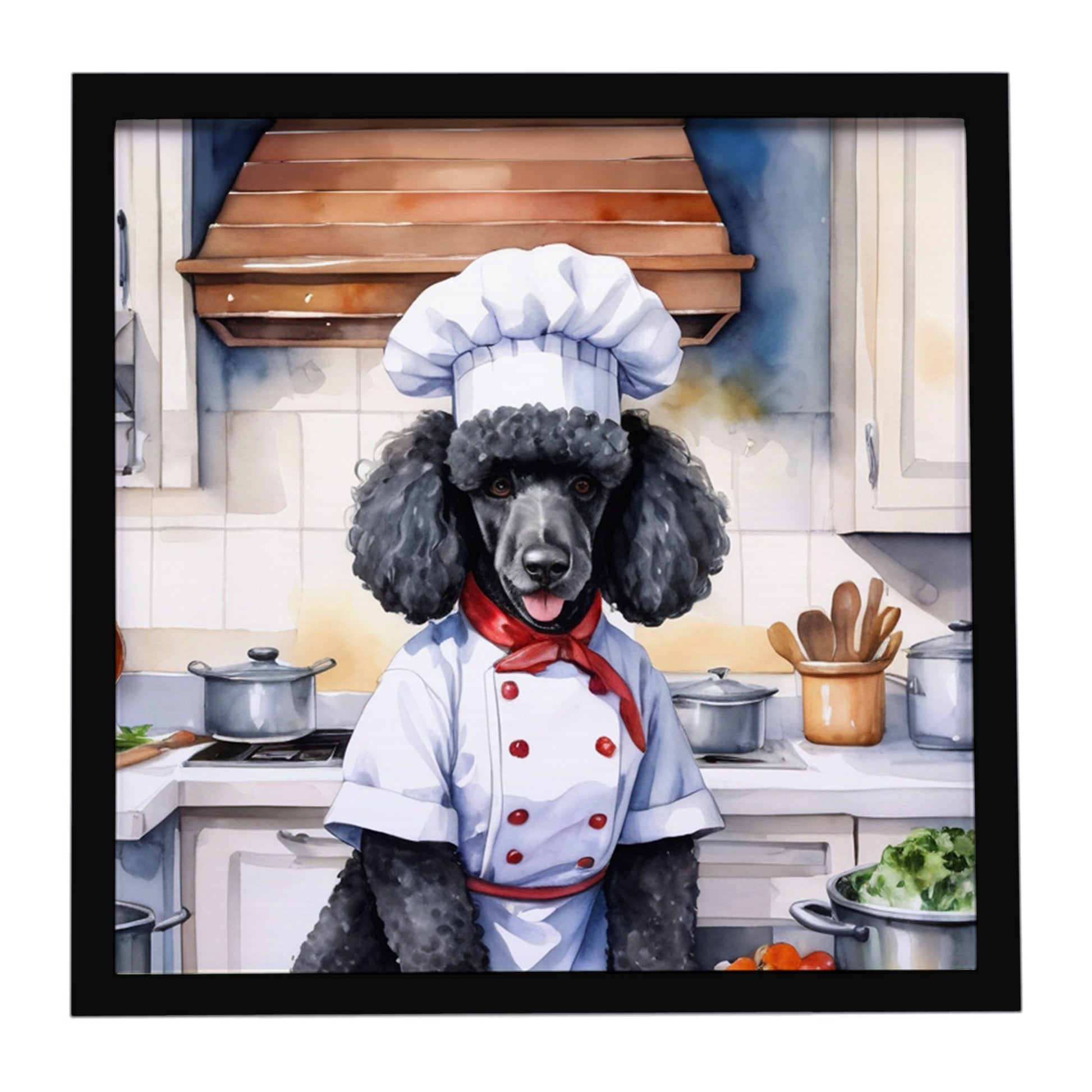 Buy this Black Poodle The Chef Framed Metal Print