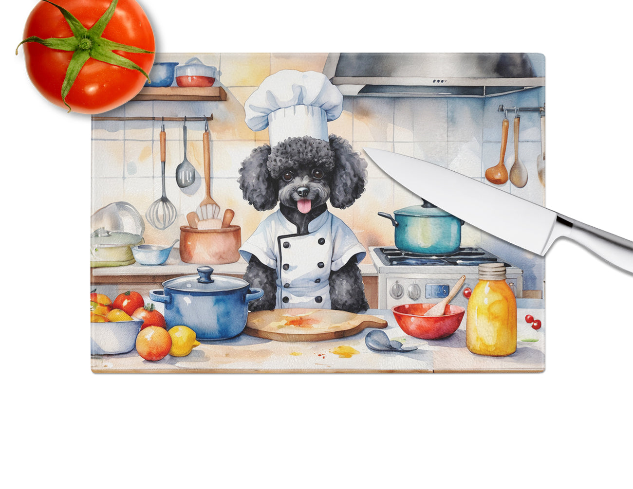 Black Poodle The Chef Glass Cutting Board