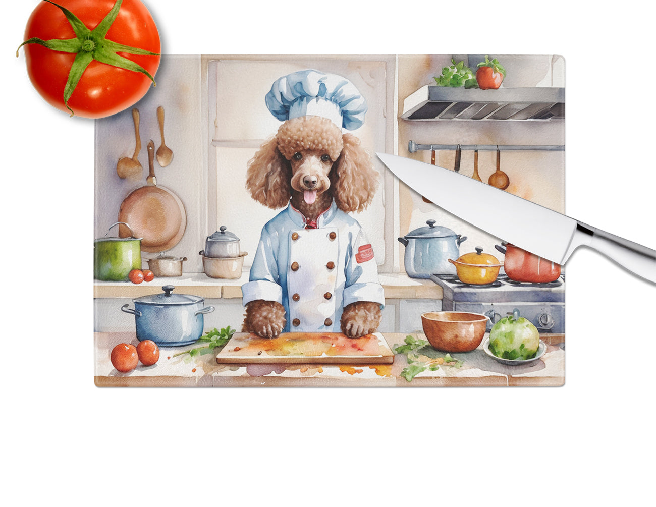 Chocolate Poodle The Chef Glass Cutting Board