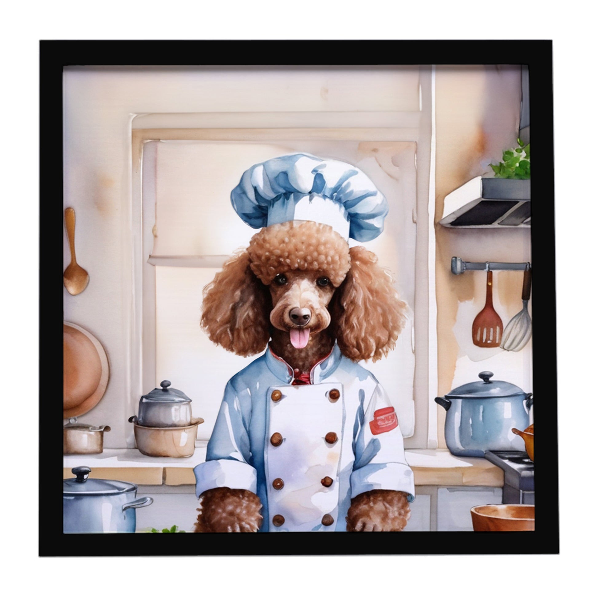 Buy this Chocolate Poodle The Chef Framed Metal Print