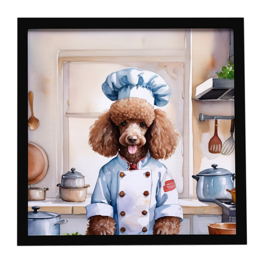 Buy this Chocolate Poodle The Chef Framed Metal Print
