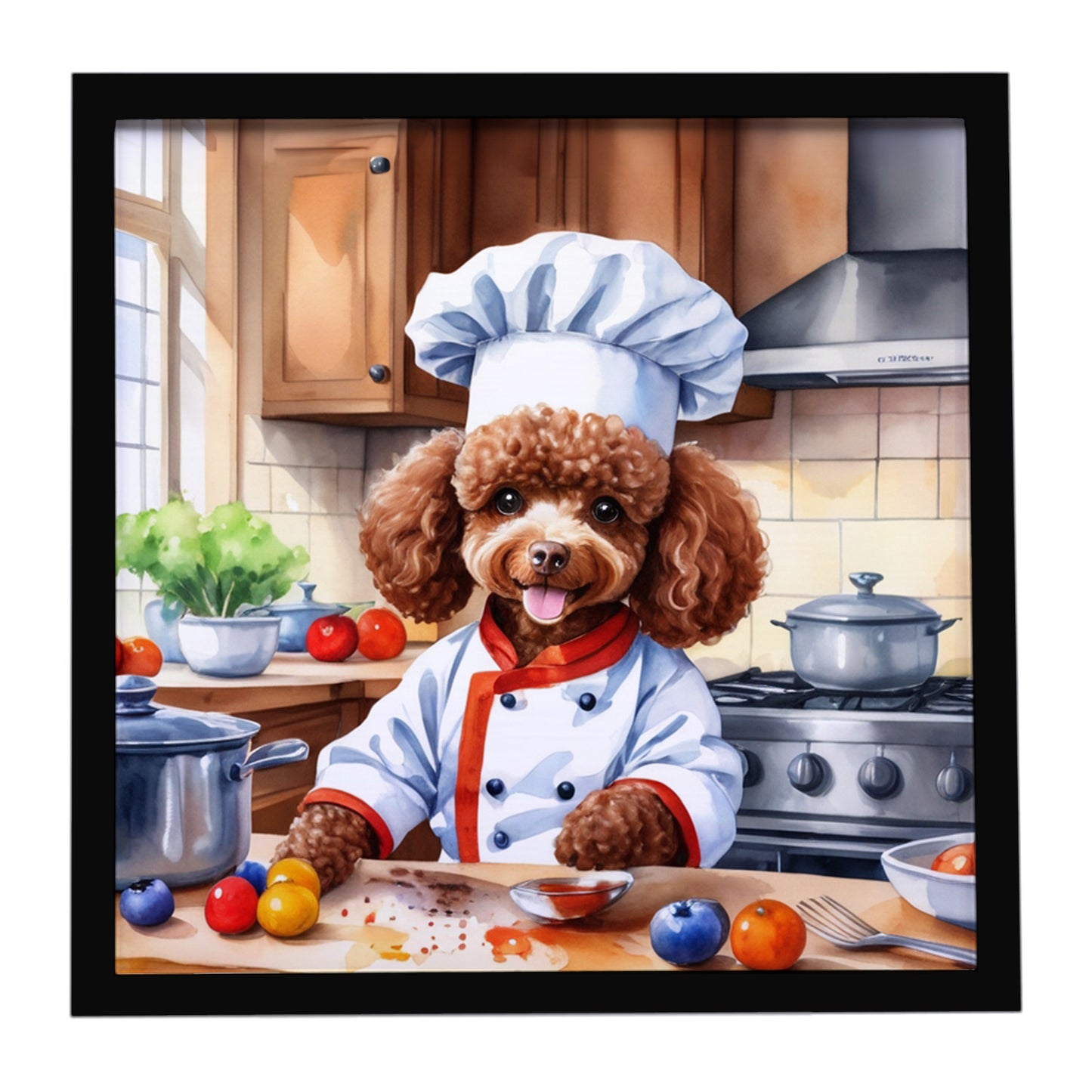 Buy this Chocolate Poodle The Chef Framed Metal Print