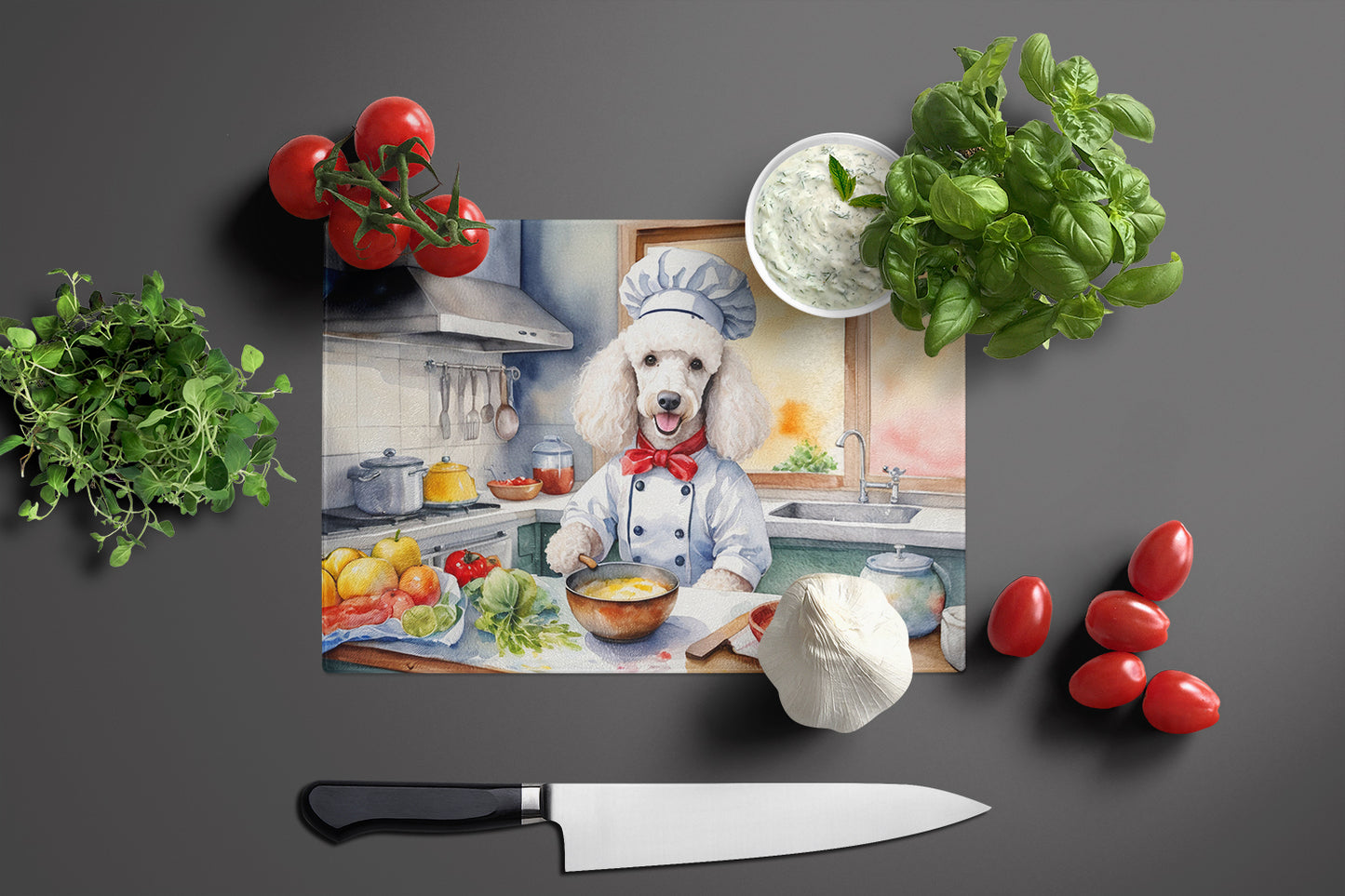 White Poodle The Chef Glass Cutting Board