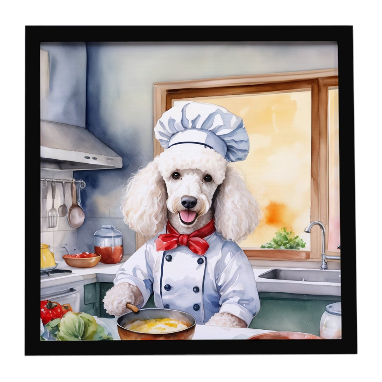 Buy this White Poodle The Chef Framed Metal Print