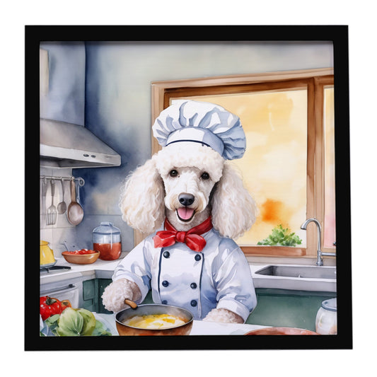 Buy this White Poodle The Chef Framed Metal Print