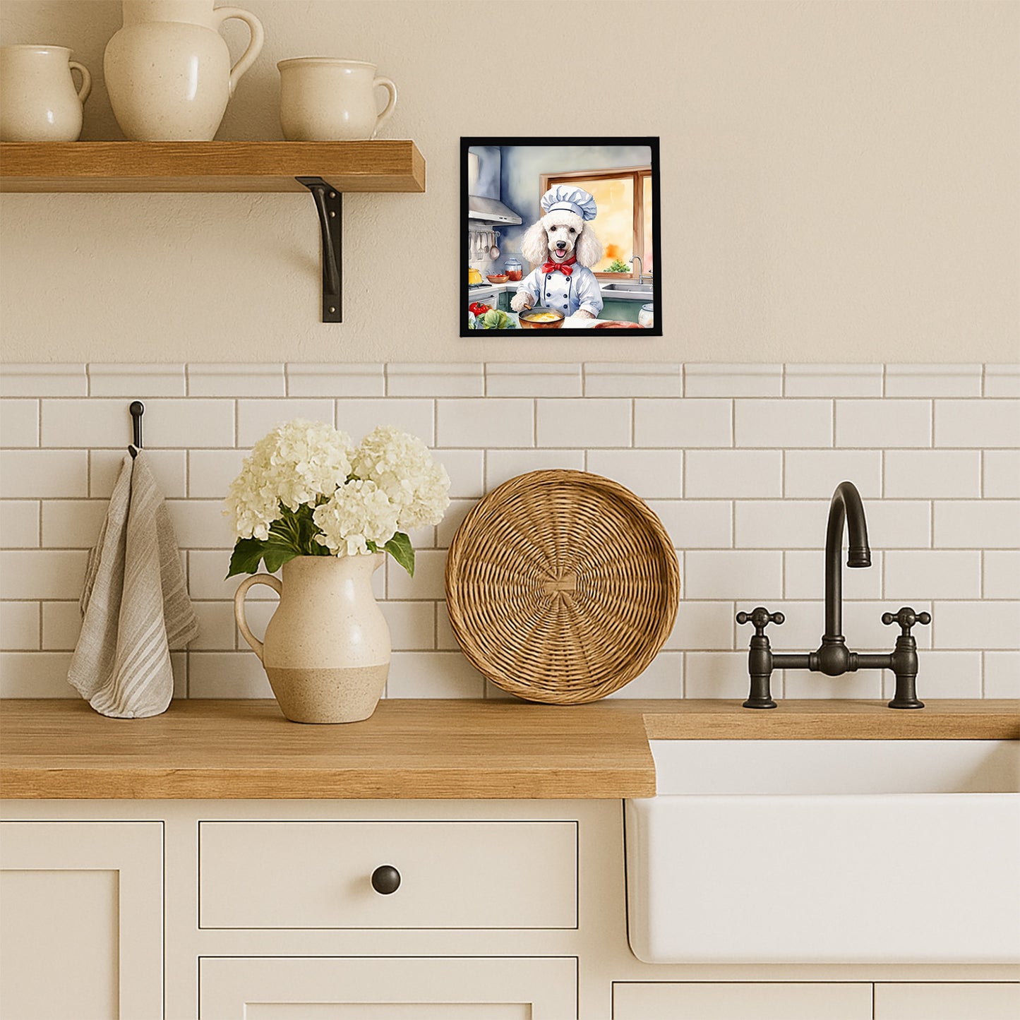 White Poodle The Chef Framed Metal Print