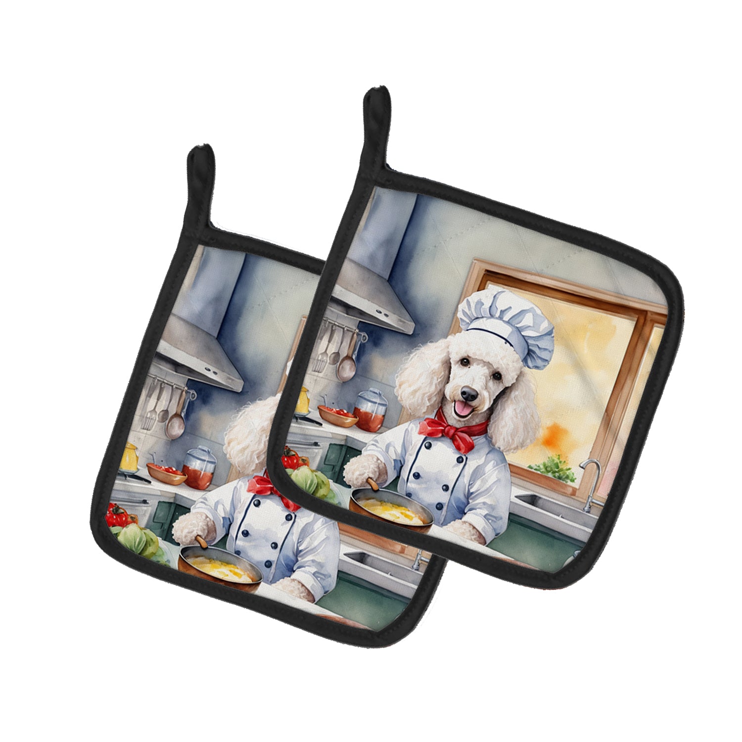 Buy this White Poodle The Chef Pair of Pot Holders