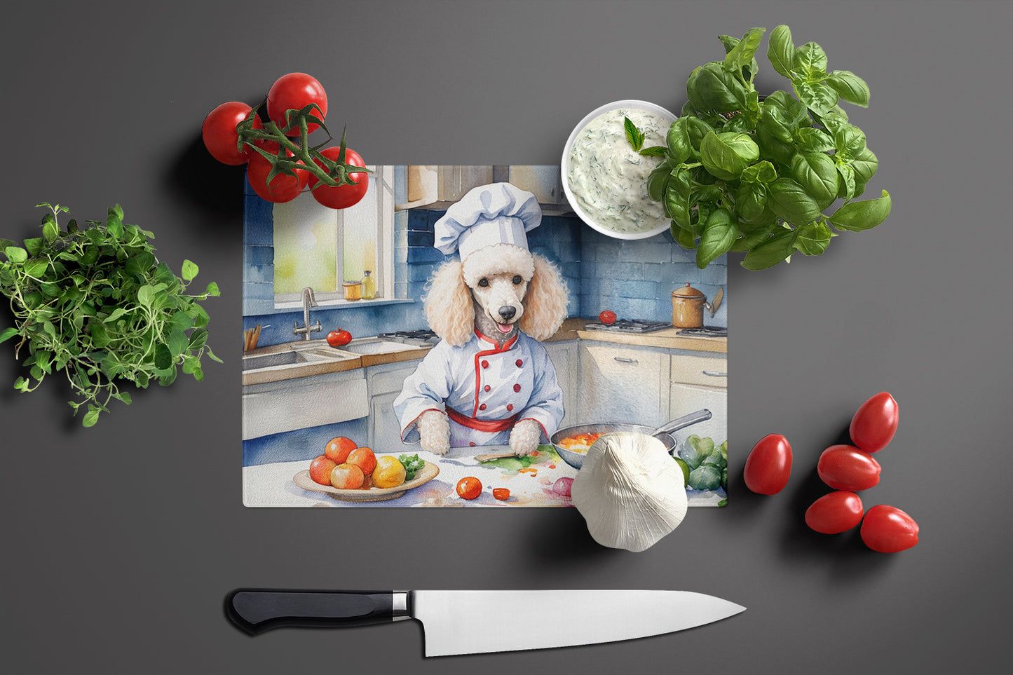 White Poodle The Chef Glass Cutting Board