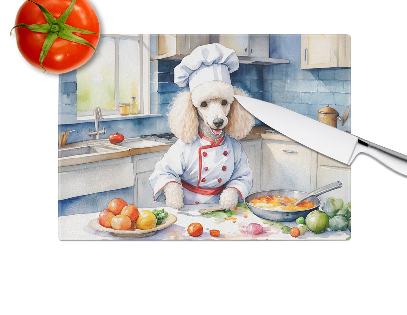 White Poodle The Chef Glass Cutting Board