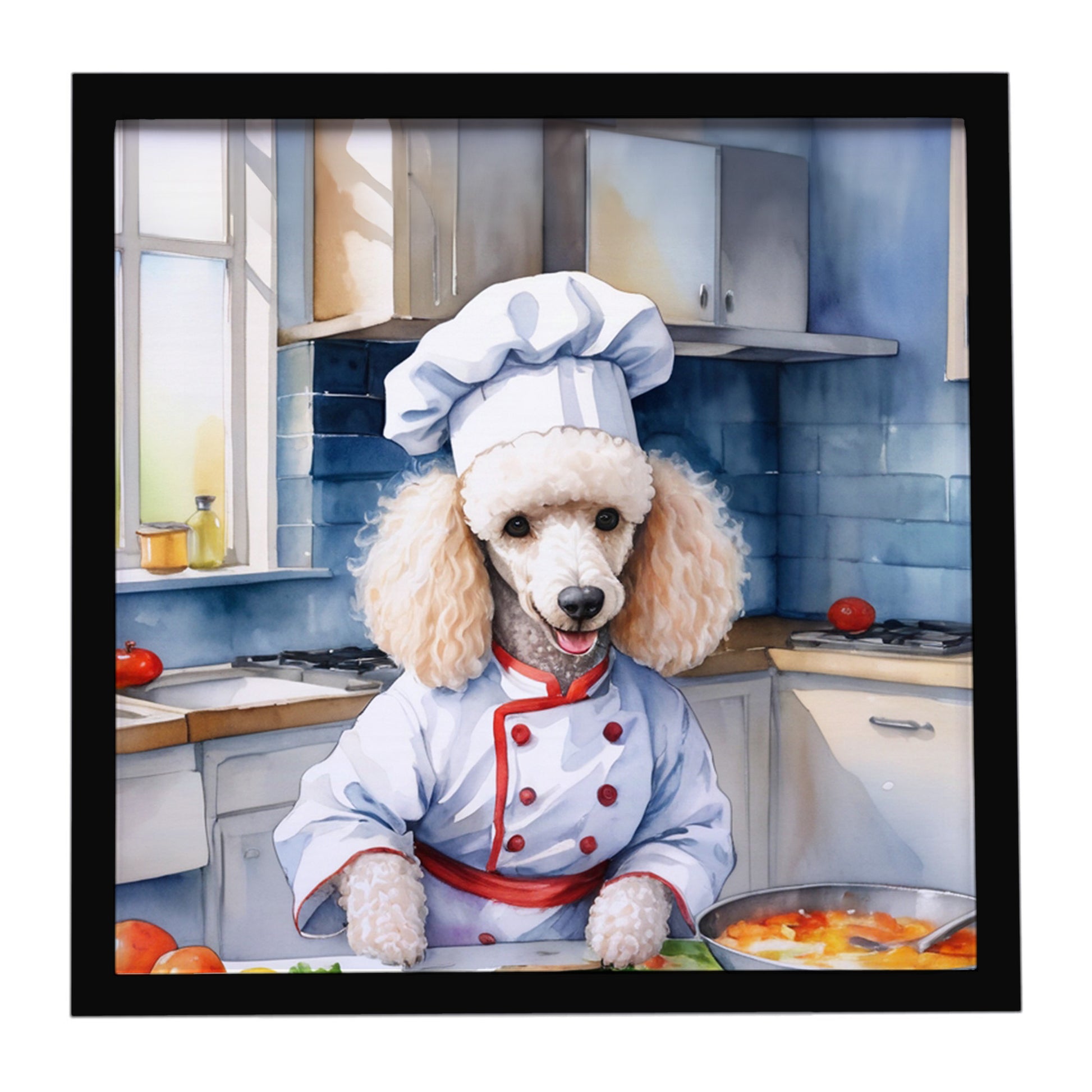 Buy this White Poodle The Chef Framed Metal Print