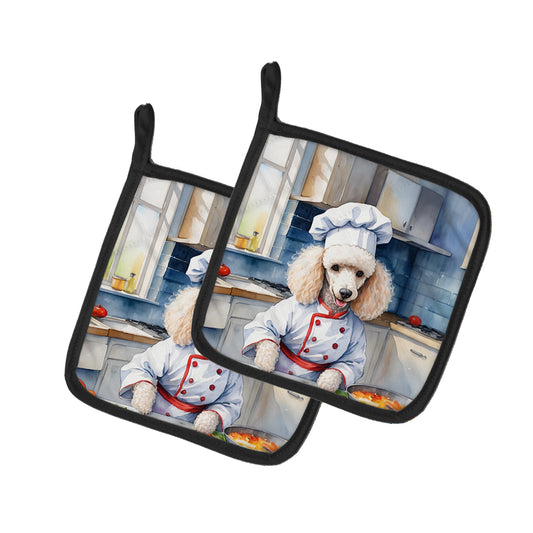 Buy this White Poodle The Chef Pair of Pot Holders