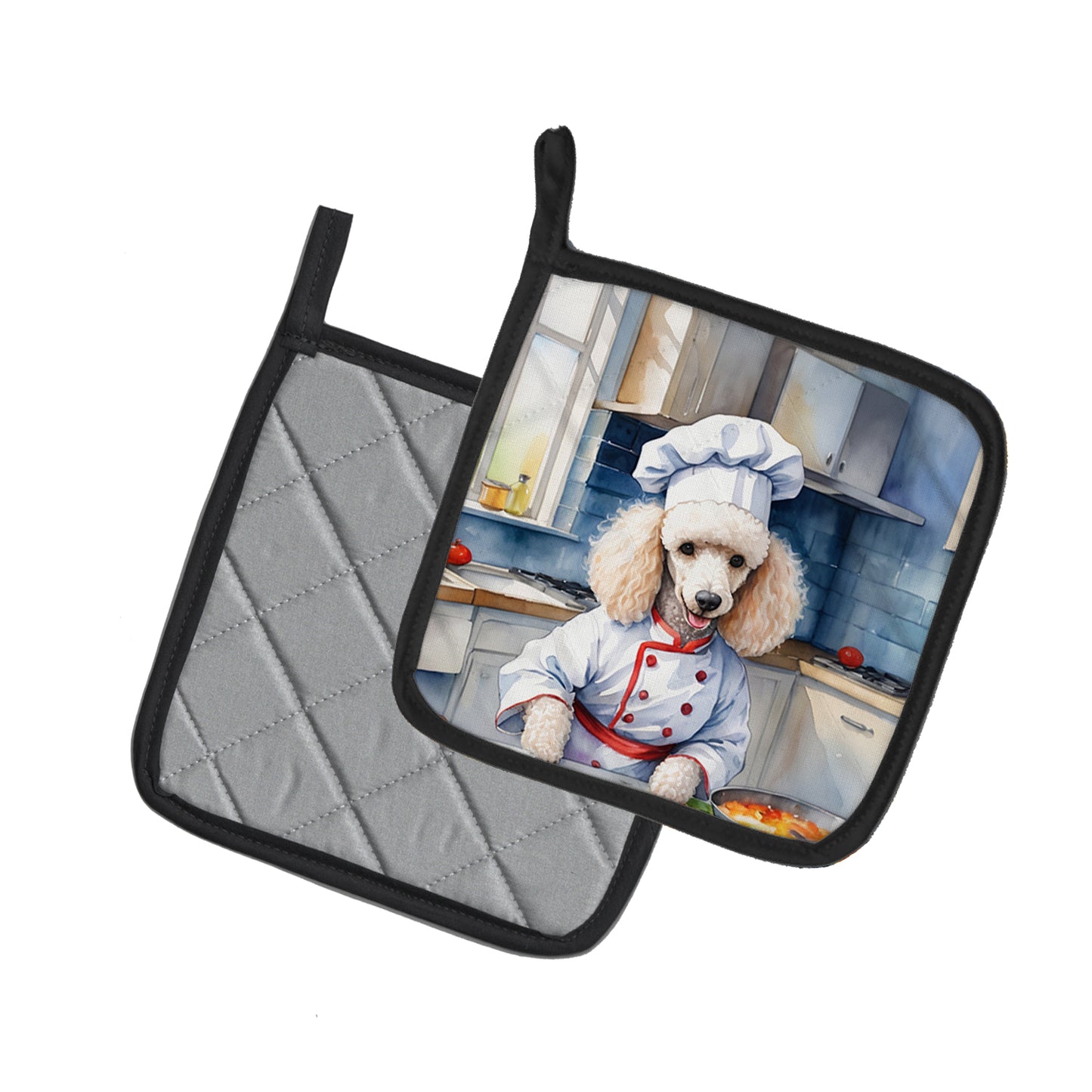 White Poodle The Chef Pair of Pot Holders