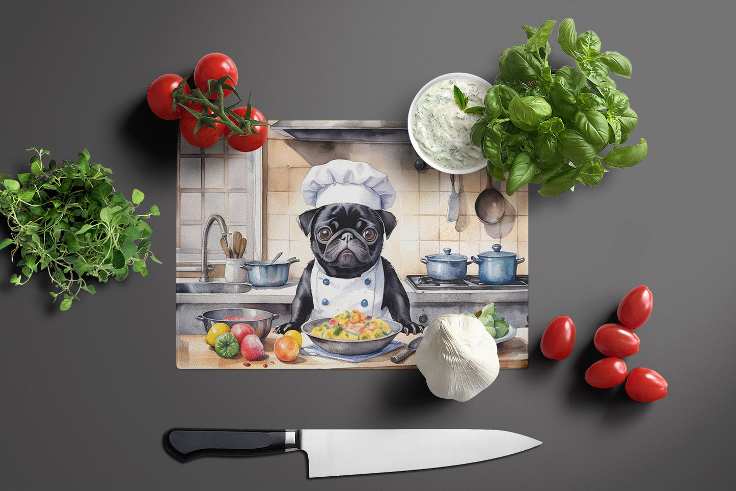 Pug The Chef Glass Cutting Board