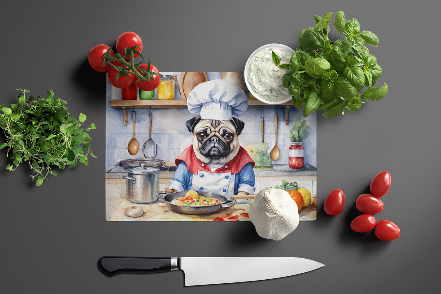 Pug The Chef Glass Cutting Board