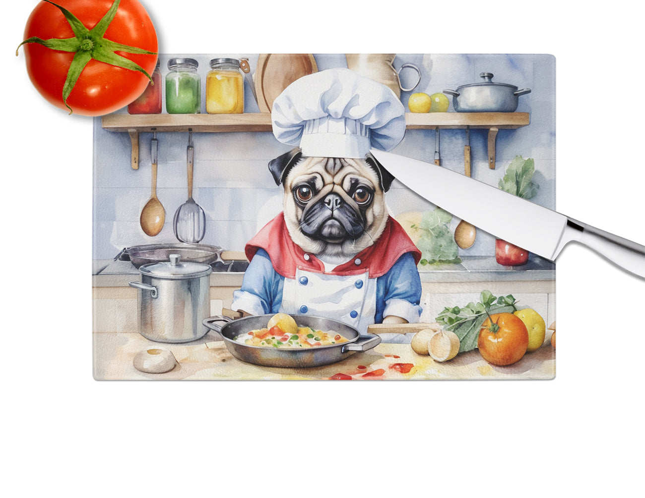 Pug The Chef Glass Cutting Board