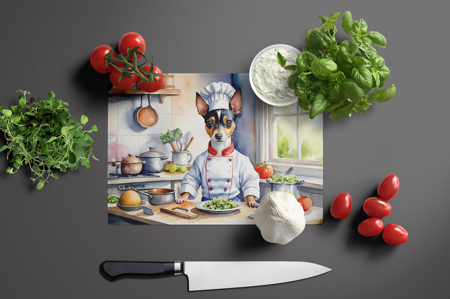 Rat Terrier The Chef Glass Cutting Board