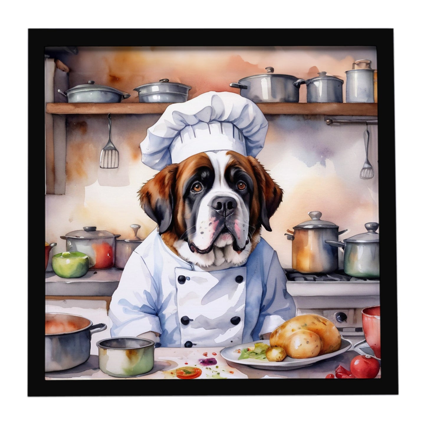 Buy this Saint Bernard The Chef Framed Metal Print