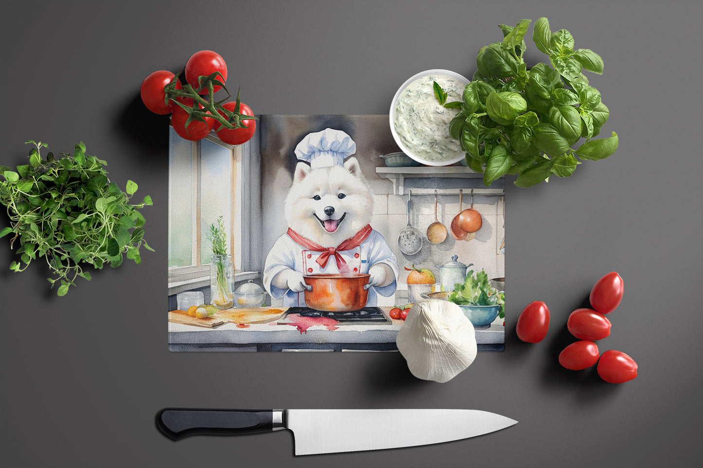 Samoyed The Chef Glass Cutting Board